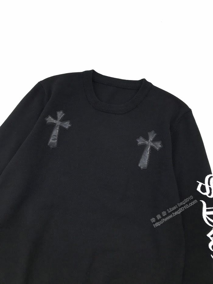 Chrome Hearts男裝 克羅心秋冬新款後背繡皮大十字兩側袖子字母立體繡花毛衣  ydi3467